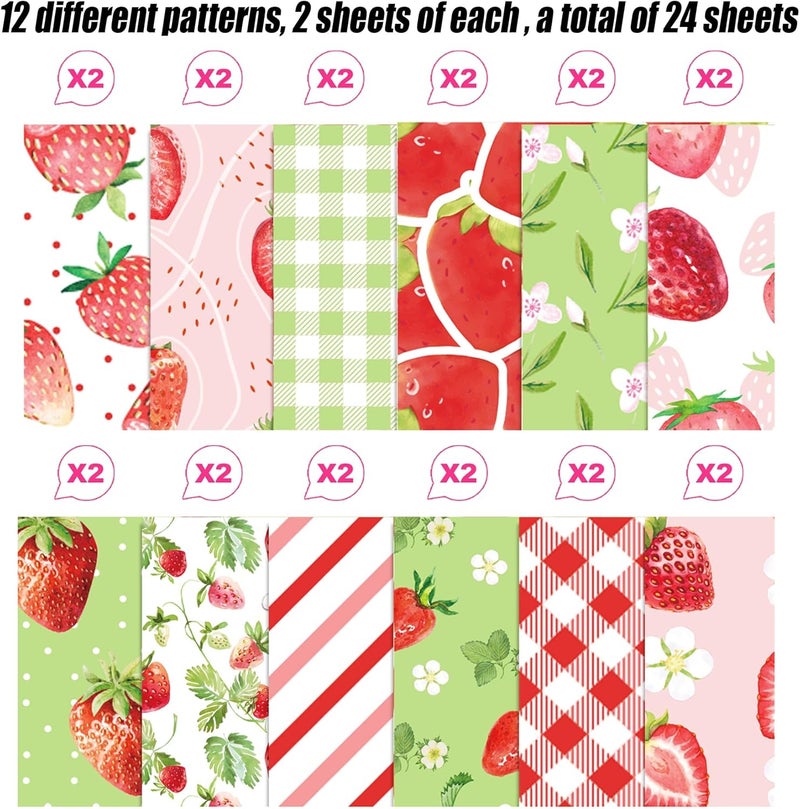 WLXTREE Strawberry Striped Plaid Scrapbook Paper,24 Sheets 12 x12 inch Double-Sided Printing Decorative Craft Patterned Paper Pad for Card Making Background Art Album Collage Aesthetic Room - Image 3